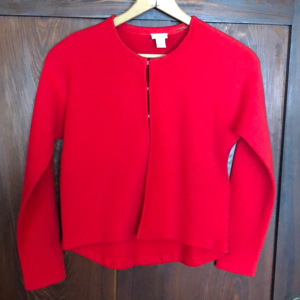 Red sweater, Chico’s size “0”.  (small-medium).